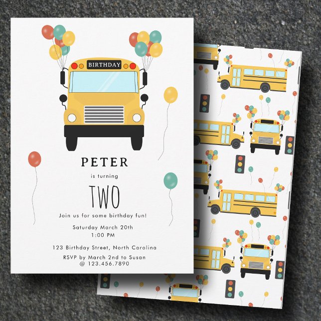 Convites Yellow School Bus Kids Birthday Party (Yellow School Bus Kids Birthday Party Invitation)