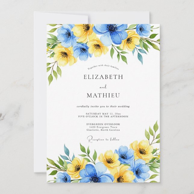 Convites Yellow Sky Blue Gleaming Spring Wedding (Frente)