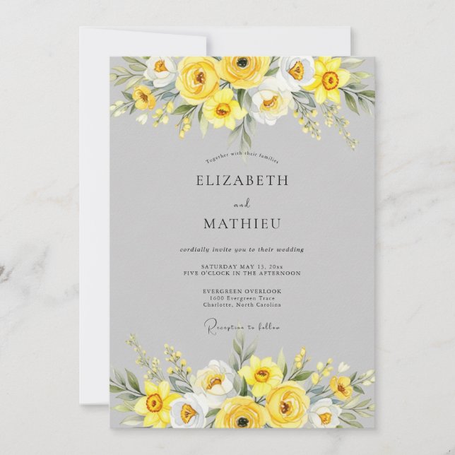 Convites Yellow Sophisticated Floral Wedding (Frente)