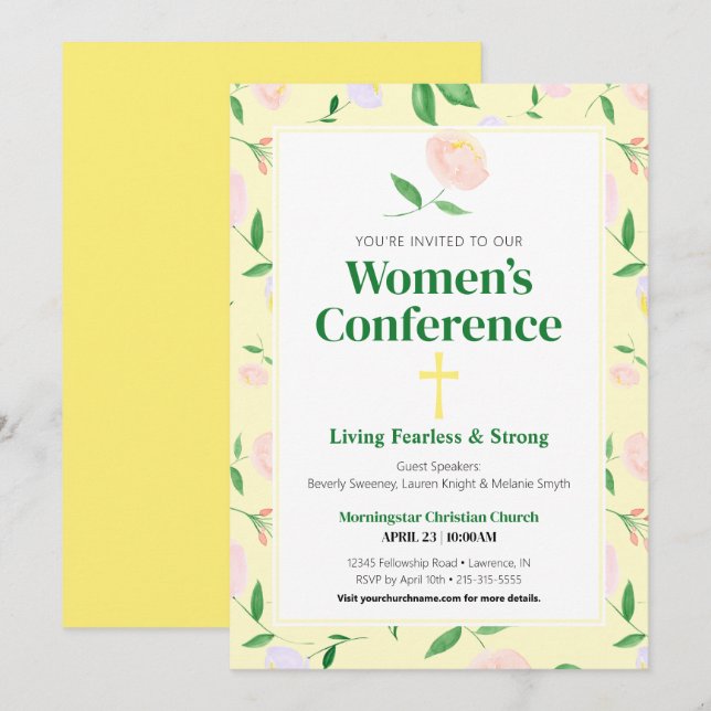 Convites Yellow Spring Floral Women's Conference Invitation (Frente/Verso)