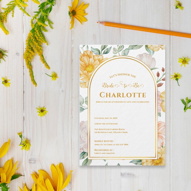 Convites Yellow Spring Garden Floral Arch Bridal Shower (Yellow Spring Garden Floral Arch Bridal Shower Invitation)