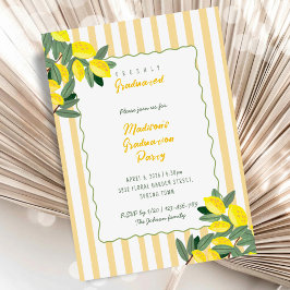 Convites Yellow Stripe Lemon Graduation Party Invitation