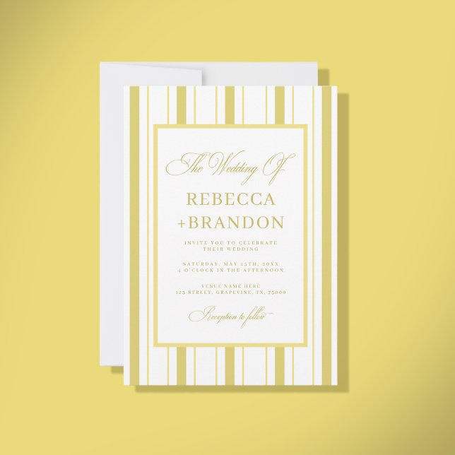 Convites Yellow Stripes Elegant QR Code RSVP Summer Wedding (Criador carregado)
