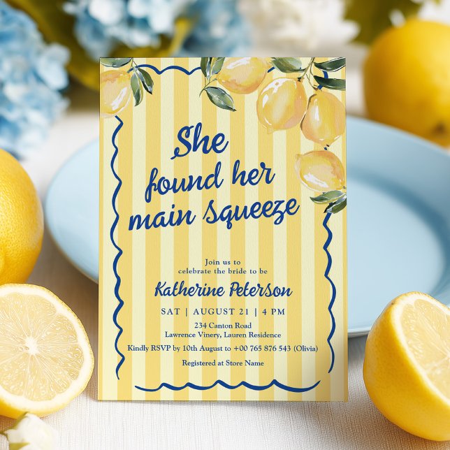 Convites Yellow Stripes Lemon Bridal Shower Invitation (Criador carregado)