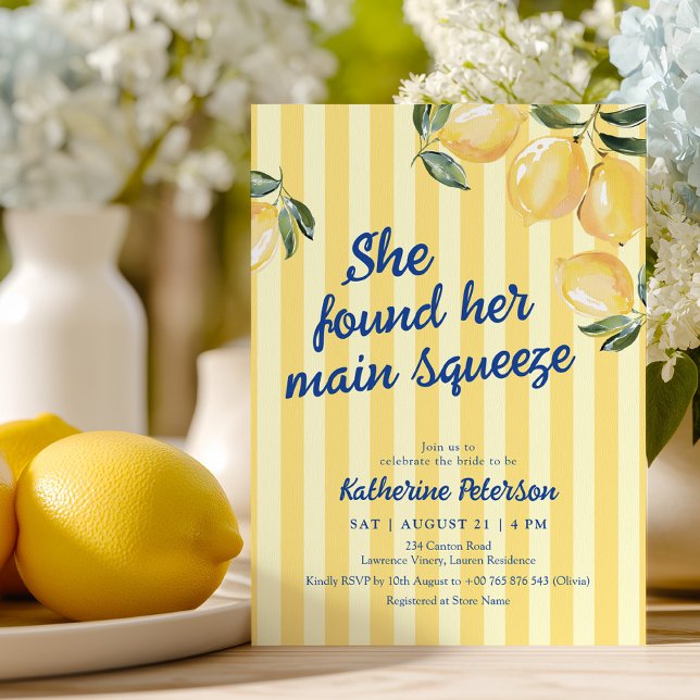 Convites Yellow Stripes Lemon Bridal Shower Invitation (Criador carregado)