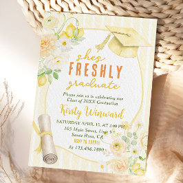 Convites Yellow Stripes Lemons and Flowers Graduation