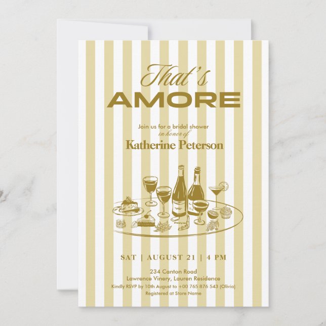 Convites Yellow Stripes That's Amore Bridal Shower (Frente)