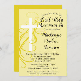 Convites Yellow Swirl First Santa Communitation