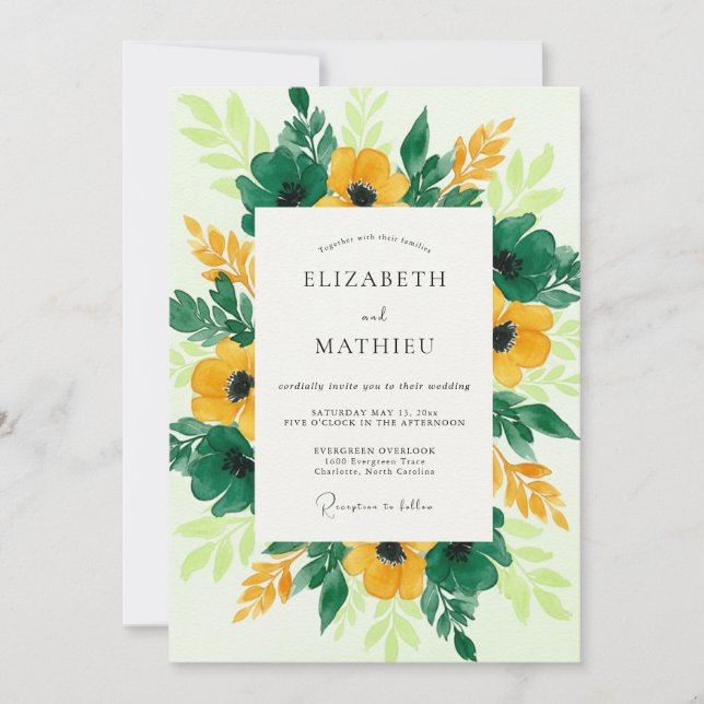 Convites Yellow Vivid Botanical Spring Wedding (Frente)