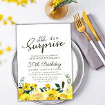 Convites Yellow Watercolor Floral Surprise 50th Birthday<br><div class="desc">Moderno elegante amarelo aquarela floral Surpresa 50º (ou qualquer idade) convites de festas de aniversários. Celebre com estilo nossos elegantes e modernos convites de festas de aniversários, com um belo jardim botânico amarelo rosa de cor d'água, design floral. Esse convite sofisticado mostra na moda caligrafia e tipografia com um arranjo...</div>