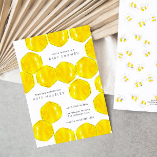 Convites Yellow Watercolor Honeycomb Mãe para Chá de fralda