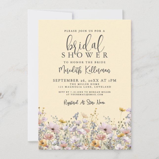 Convites Yellow Wildflower Bridal Shower (Frente)