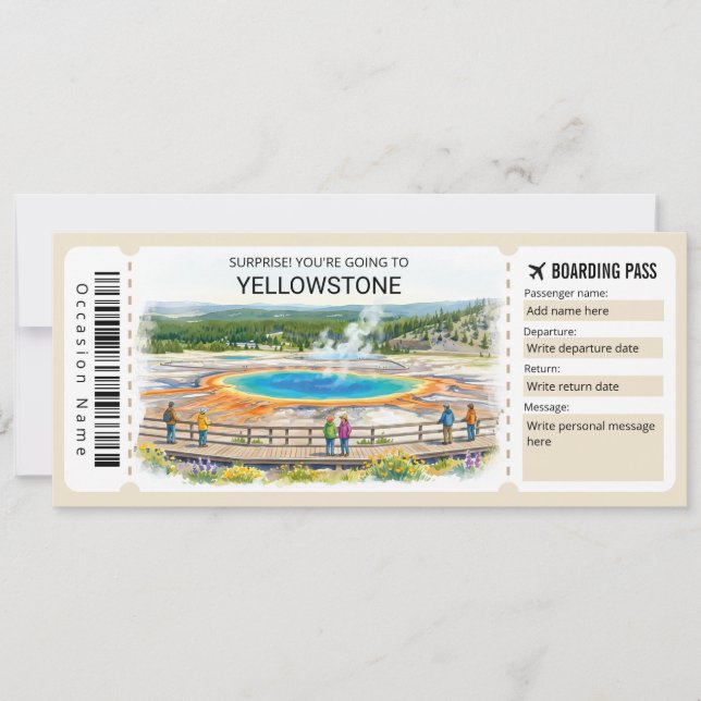Convites Yellowstone National Park Trip Boarding Pass (Frente)