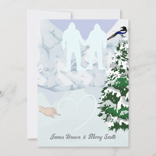 Convites Yeti apaixonado por Snow Mountain Heart Wedding (Frente)