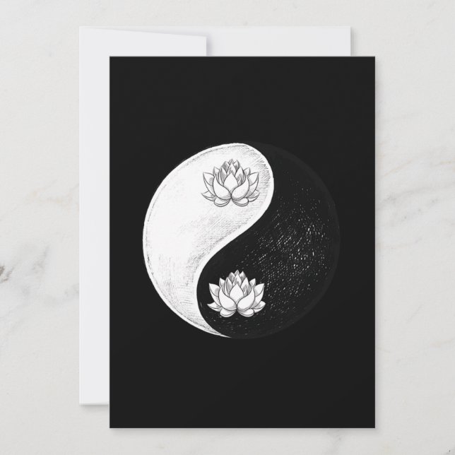 Convites Yin Yang Lotus Fllower Harmony Black and White Gif (Frente)
