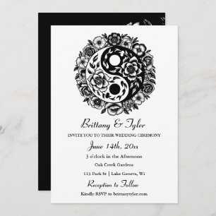 Convites Yin Yang Wedding, Floral Branca e Preta