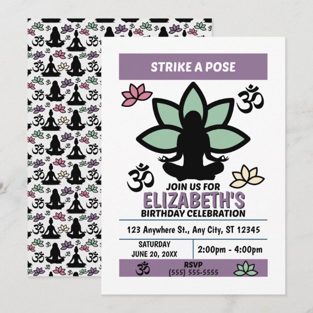 Convites Yoga Birthday Party Invitation (Frente/Verso)