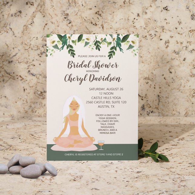 Convites Yoga Bride Chá de panela Mimosa Brunch (Yoga Bride Blonde Hair Bridal Shower Invitation)