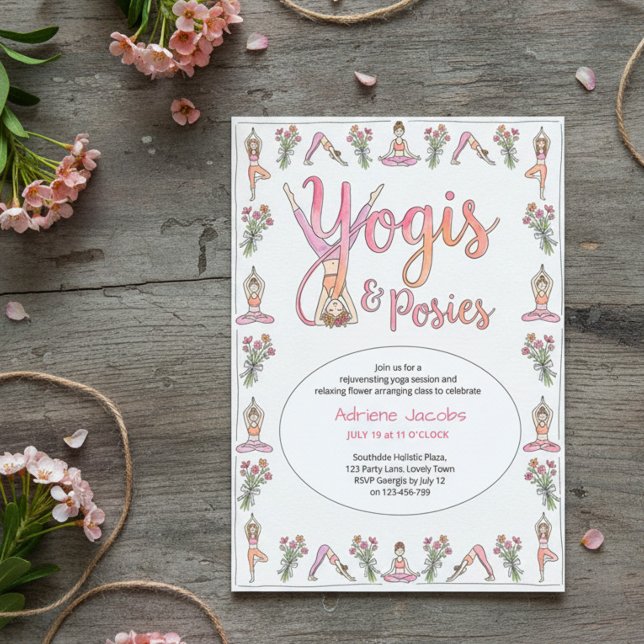 Convites Yogis & Posies Festa de Yoga e Arranjo de Flores n (Yogis & Posies invite - perfect for garden yoga, sip and stretch, flower arranging class ..)