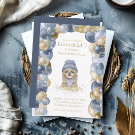 Convites Yorkie dois Marinhos bonitos Azul, Dourado Balão,