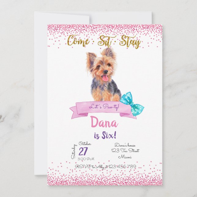 Convites Yorkshire Birthday Invitation, Yorkshire Terrier (Frente)