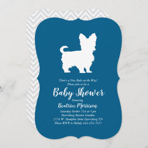 Convites Yorkshire Terrier Dog Baby Shower Blue