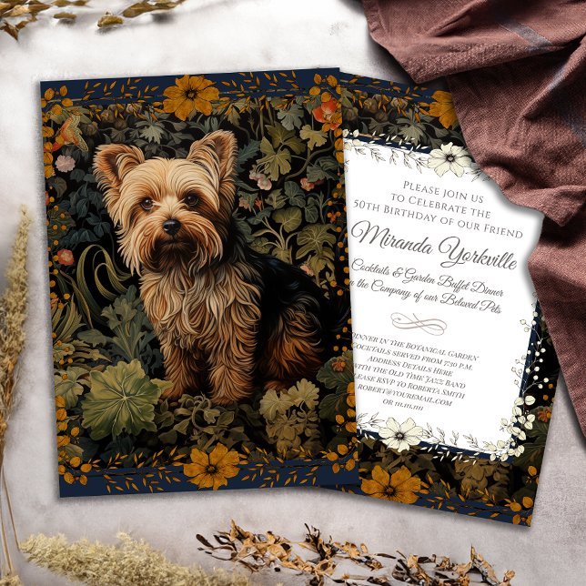 Convites Yorkshire Terrier Vintage Floral Tapeçaria (Criador carregado)