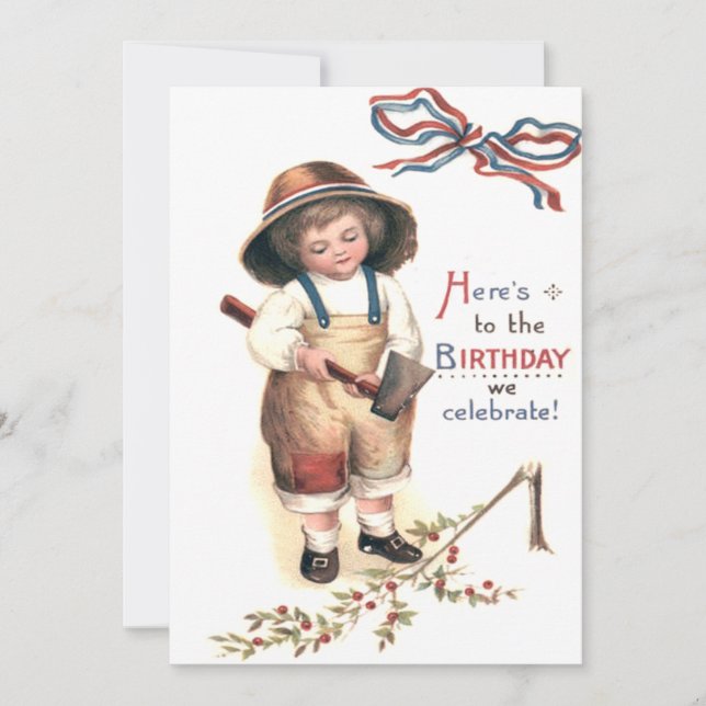 Convites Young George Washington Derrubando Árvore Cerejeir (Frente)