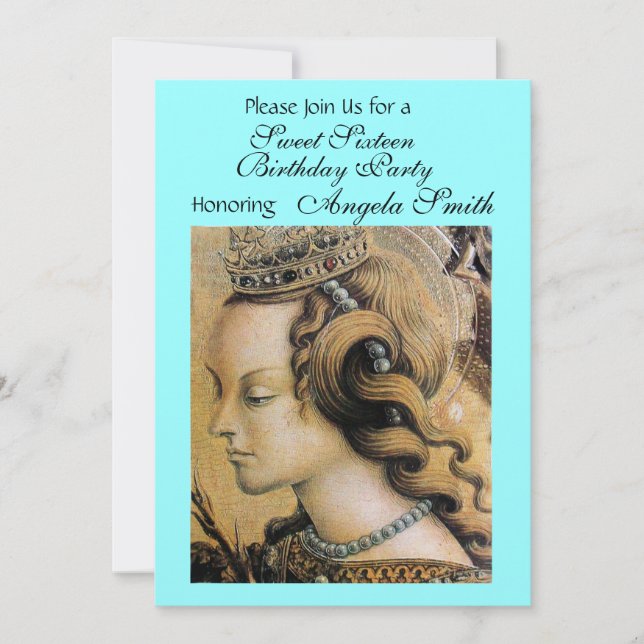 Convites YOUNG PRINCESS SWEET 16 PARTIDOS Dourado Azul Verd (Frente)