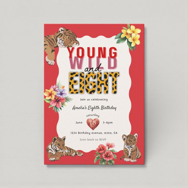 Convites Young Wild and Eight Tiger Jungle Birthday  (Criador carregado)