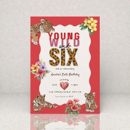 Convites Young Wild and Six Tiger Floral Birthday