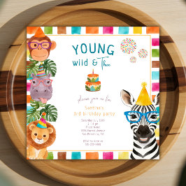 Convites Young Wild And Three Fun Animals 3rd Birthday