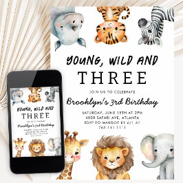 Convites Young Wild and Three Safari Birthday Party