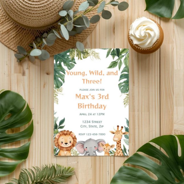 Convites Young Wild and Three Safari Jungle Birthday (Criador carregado)