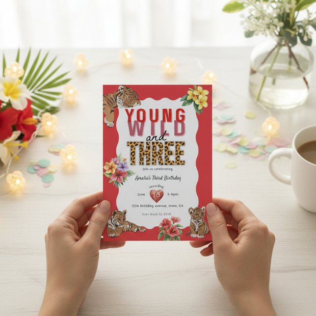 Convites Young Wild and Three Tiger Tropical Birthday (Criador carregado)