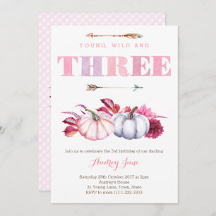 Convites Young Wild e Three, Boho aniversário de 3 anos Par