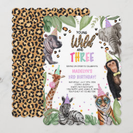 Convites Young Wild e THREE Safari aniversário de 3 anos