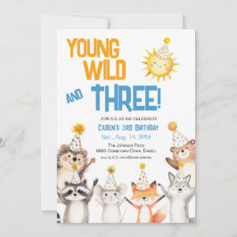 Convites Young Wild Forest Animals Party Hats 3rd Birthday