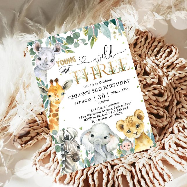 Convites Young Wild & Three Party Animals Boy 3rd Birthday (Criador carregado)