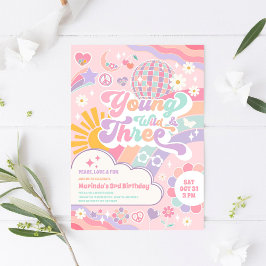 Convites Young Wild & Three Rainbow Disco Sun 3rd Birthday 