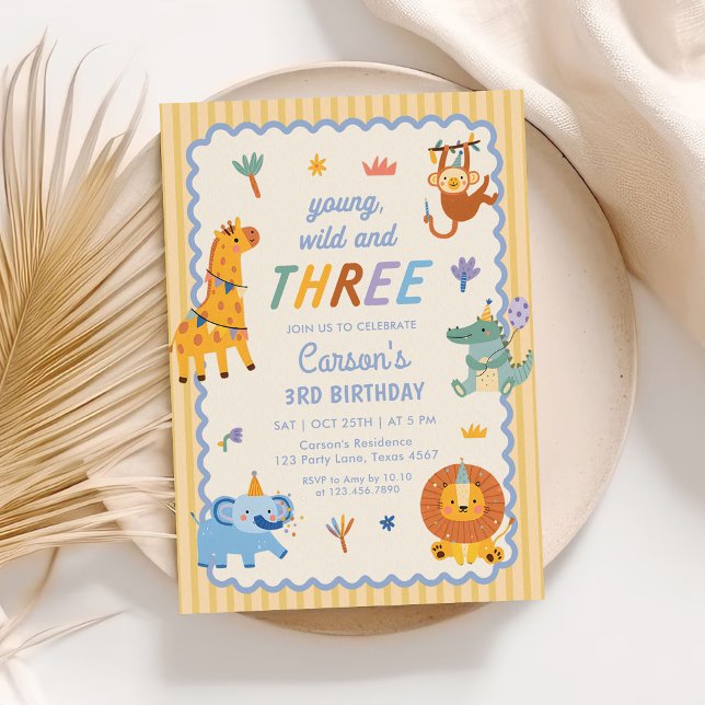 Convites Young Wild & Three Safari Animals 3rd Birthday (Criador carregado)