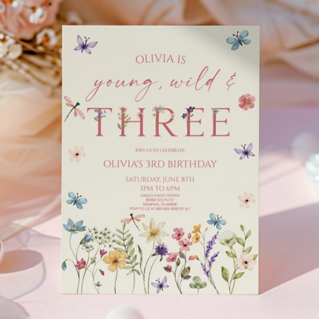 Convites Young Wild & Three Wildflower 3rd Birthday Party (Criador carregado)