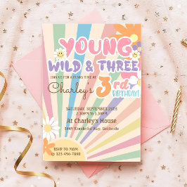 Convites Young Wild Três Groovy Sunshine Boho aniversário d