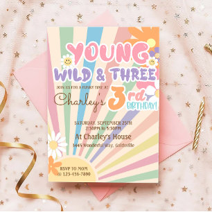 Convites Young Wild Três Groovy Sunshine Boho aniversário d