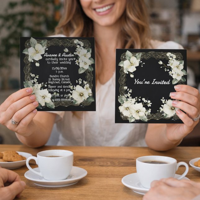Convites You're Invited White and Gold Floral Frame (Criador carregado)