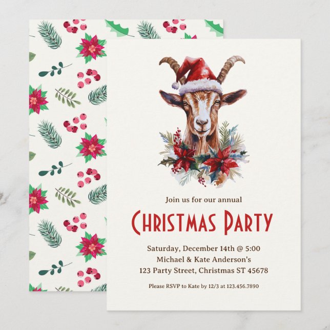 Convites Yule Goat na Festa de Natal dos Animais da Fazenda (Frente/Verso)