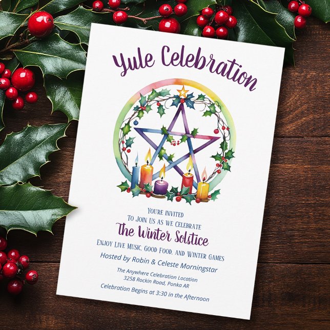 Convites Yule Pentáculo Festivo da Estrela Solstício de Inv (Criador carregado)