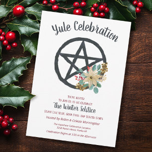 Convites Yule Poinsettia Winter Solstice Pentacle Star
