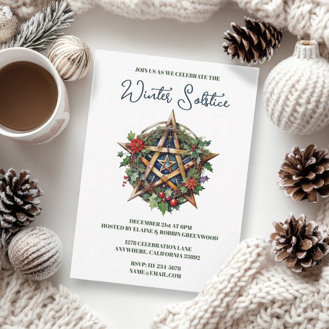 Convites Yule Winter Solstice Holly Pentacle Pagan Wicca (Yule Winter Solstice Holly Pentacle Pagan Wicca Invitation)
