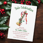 Convites Yule Winter Solstice Witom Broom Holly Besom<br><div class="desc">Envie um convite especial e único neste inverno com o Convite de festas Yule Winter Solstice Witch Broom Holly Besom, com Besom brilhante e colorido decorado com o verde de inverno e seu texto personalizado. Este convite é completamente personalizável e você pode alterar o texto e a imagem tocando em...</div>